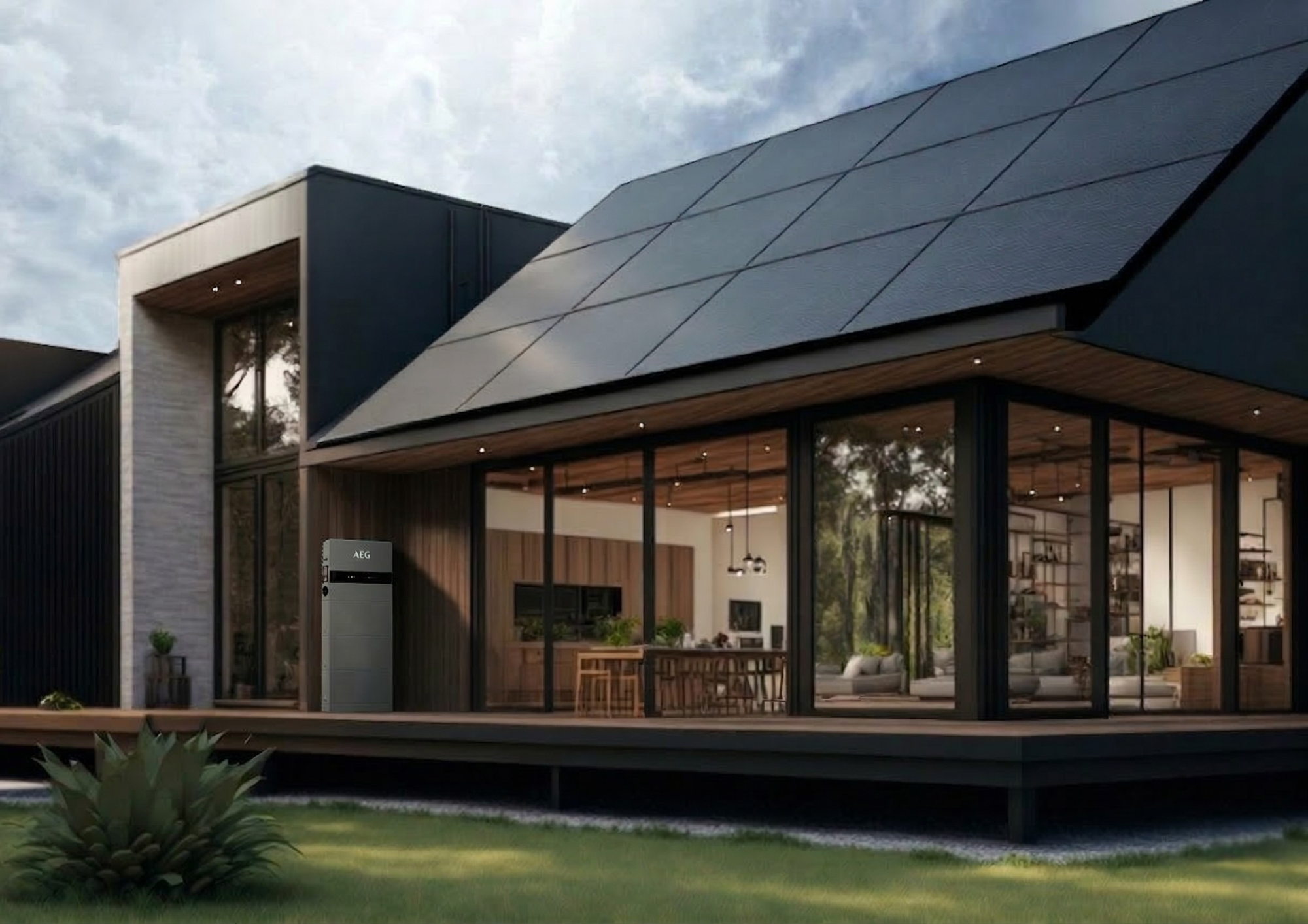 Moderne hjem med AEG solceller og batterisystem installeret